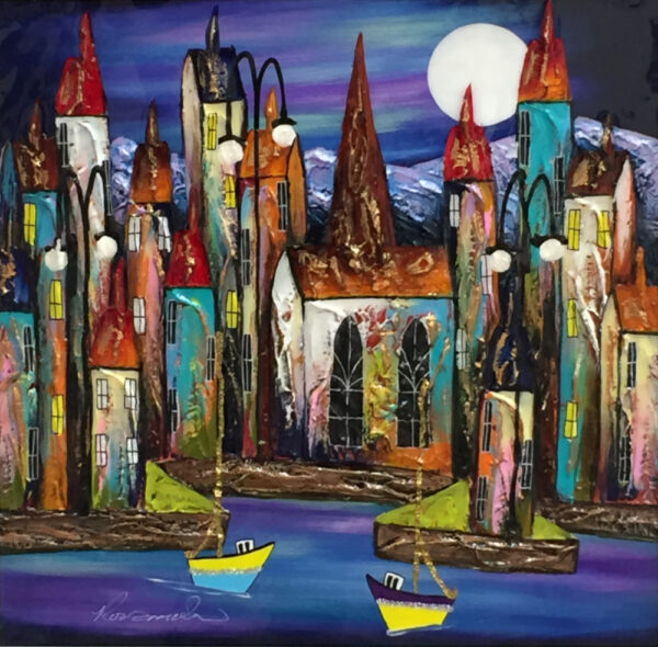 A Magical Night an original mixed media painting by Rozanne Bell.