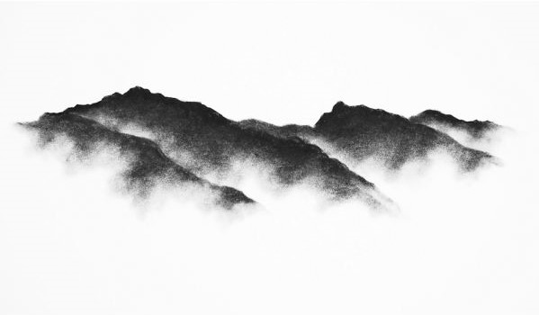 A limited edition print of Daniel Coopers charcoal drawing of Loughrigg Fells from Rydal Water.
