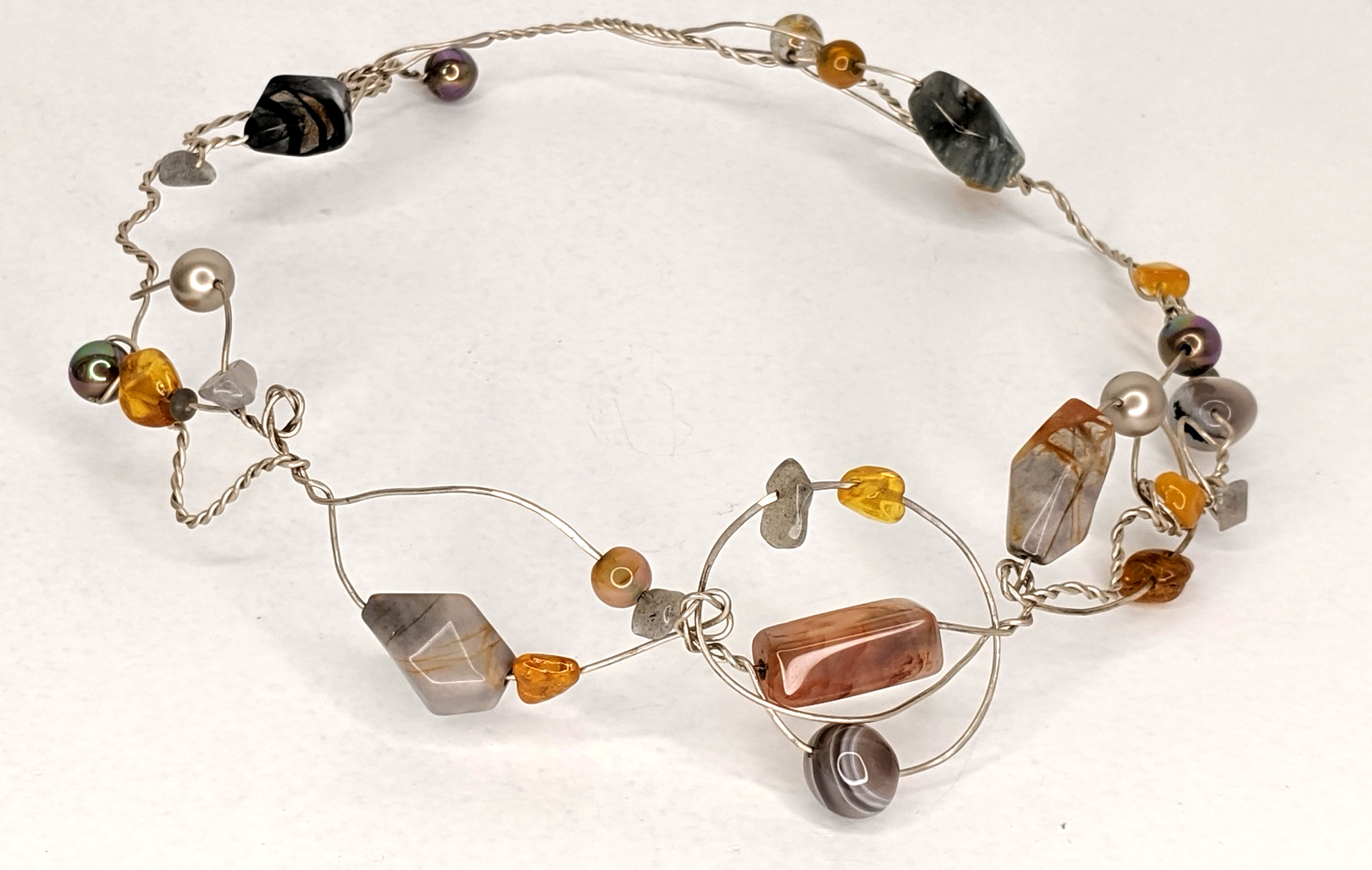Fine Silver Collar with Amber and Moonstone by Jan Huntley Peace