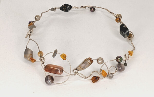 Fine Silver Collar with Amber and Moonstone by Jan Huntley Peace