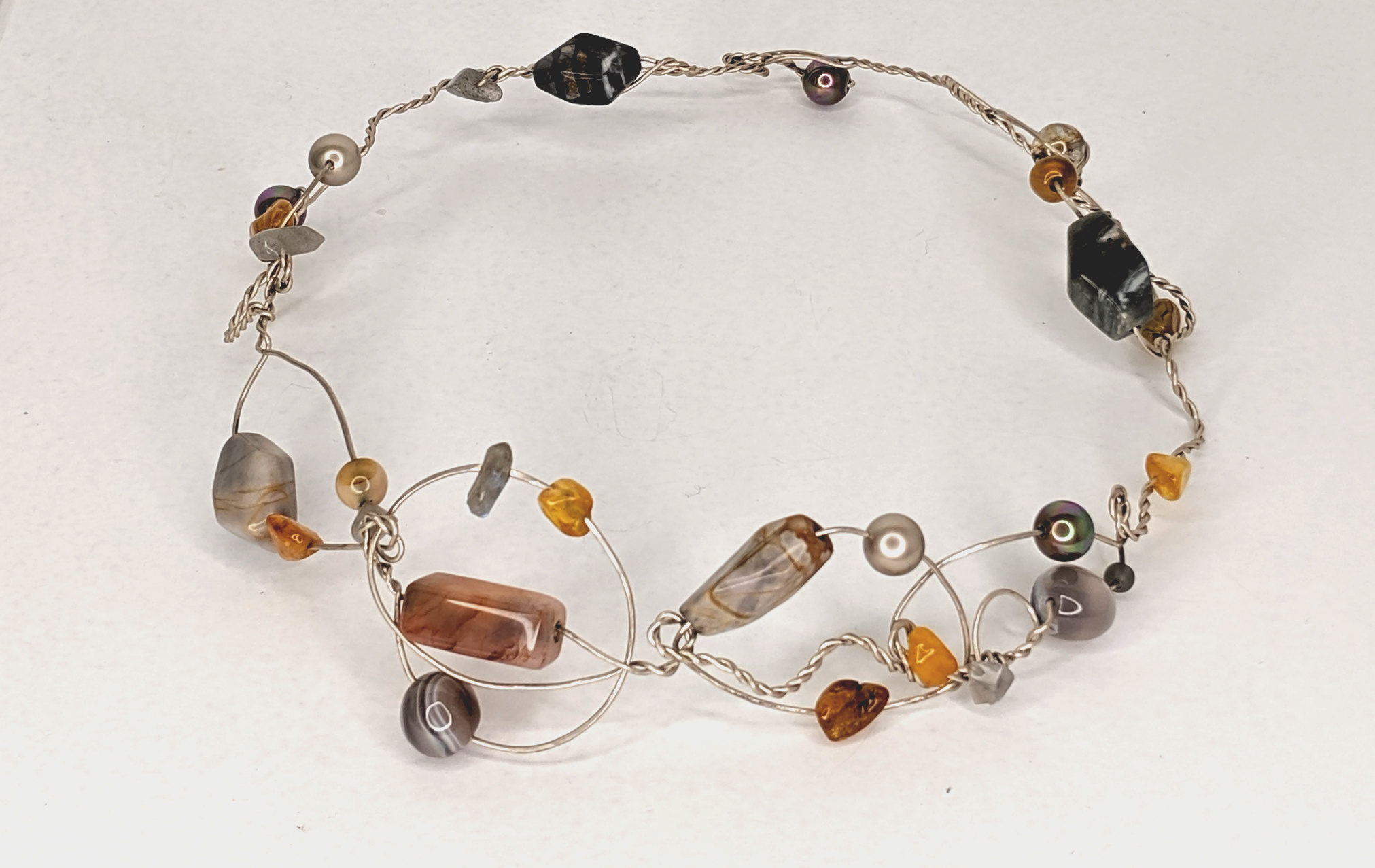 Fine Silver Collar with Amber and Moonstone Fine Silver Collar with Amber and Moonstone by Jan Huntley Peace