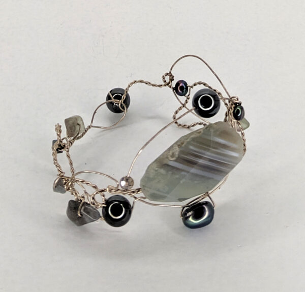 Silver Cuff with Grey Agate and Fluorite by Jan Huntley Peace
