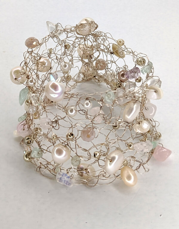 Silver Net Bracelet with Freshwater Pearls by Jan Huntley Peace