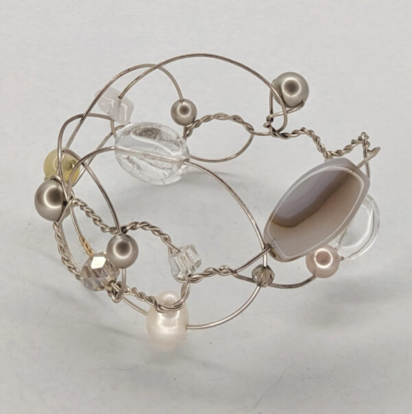 Silver Cuff with Grey Agate and Quartz by Jan Huntley Peace