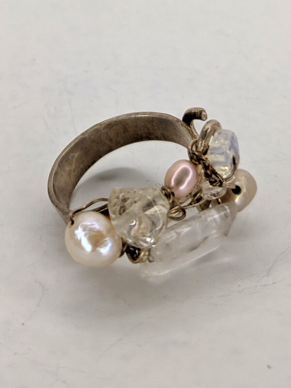 Silver Ring with Opalite Crystal and Clear Quartz by Jan Huntley Peace
