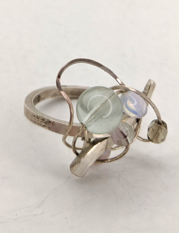 Silver Ring with Fluorite Crystal and Clear Quartz by Jan Huntley Peace
