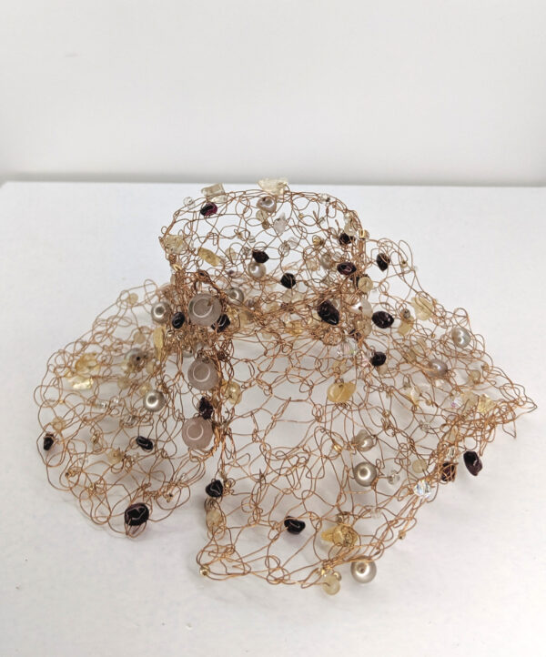 Woven Bronze Cuff with Garnets and Freshwater Pearls by Jan Huntley Peace