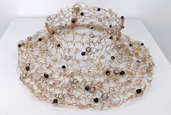 Woven Bronze Collar with garnets and freshwater pearls by Jan Huntley Peace
