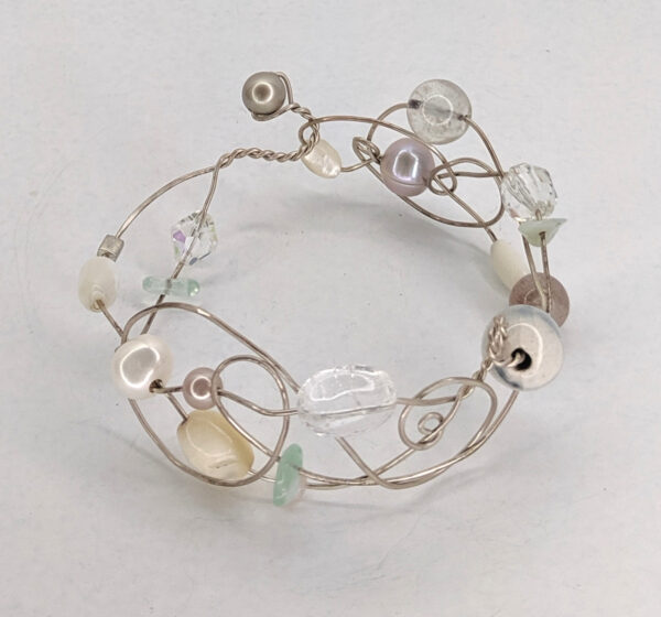 Silver Cuff with Green Flurite and Snowy Quartz by Jan Huntley Peace