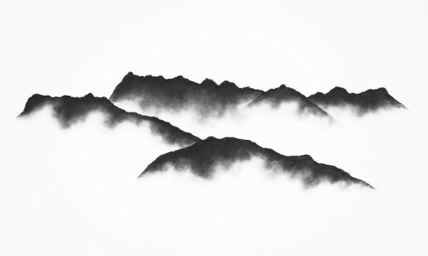 Bowfell Great End and Lingmoor in the langdale valley from a charcoal original artwork by daniel cooper