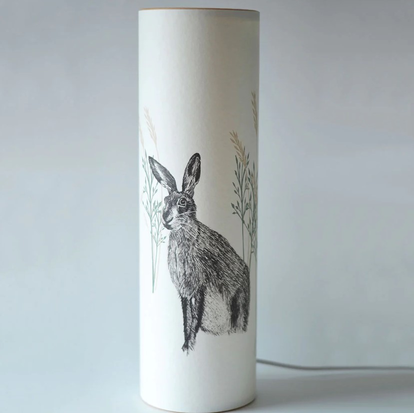 Standalone lamp with Wild Hare design on parchment paper by A Northern Light