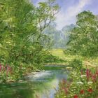 Summer Stream an original oil painting by Terry Evans. A beautiful Spring painting with his impasto style adding a sculptural aspect to the painting.