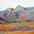 Art print by Lake District artist Libby Edmondson of Autumn in Langdale - a view from the Langdale Valley looking up to the Langdale Pikes near Ambleside