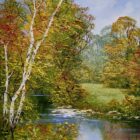 Turning Seasons an original oil painting by Terry Evans. A beautiful Autumn painting with his impasto style adding a sculptural aspect to the painting.