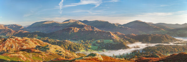 detailed panoramic photograph of the fairfield horseshoe mountain range in the lake district by Jon Allison