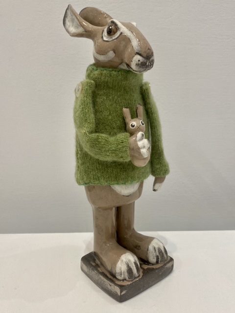 Ceramic and Cashmere Hare with Leveret handmade by Gwen Vaughan
