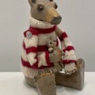 Ceramic and cashmere bear with teddy by Gwen Vaughan