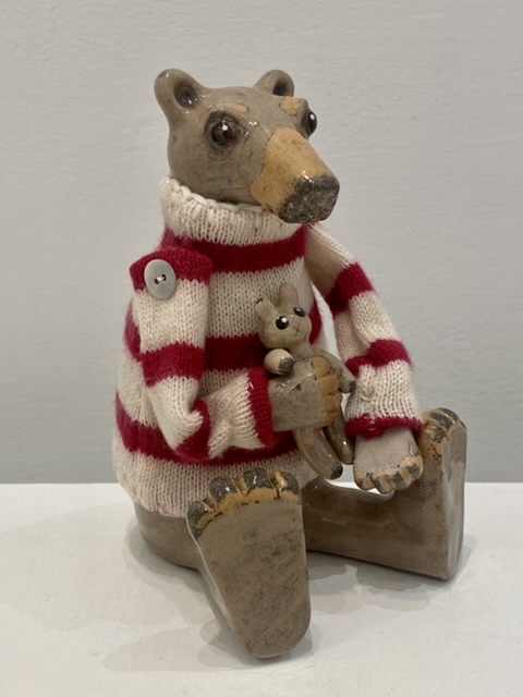Ceramic and cashmere bear with teddy by Gwen Vaughan