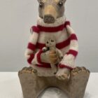 Ceramic and cashmere bear with teddy by Gwen Vaughan