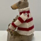 Ceramic and cashmere bear with teddy by Gwen Vaughan
