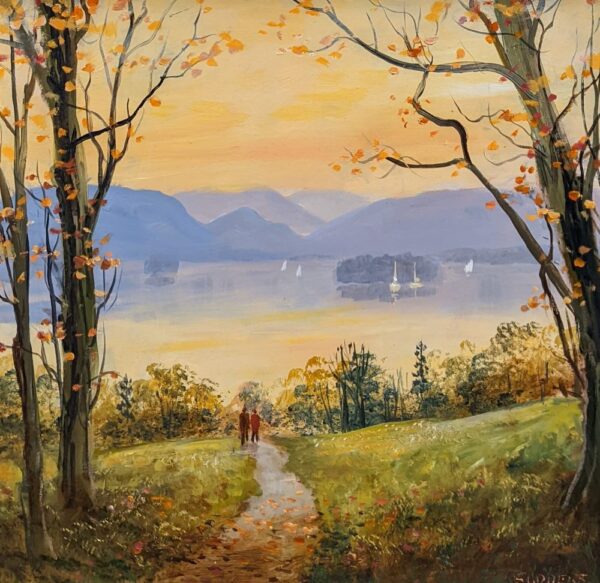 An original oil painting by Lake District artist Jeff Sudders Autumn by Derwentwater