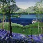 Bluebells and Brimstones original acrylic painting by Anne Blundell inspired by the Lake District in Spring.