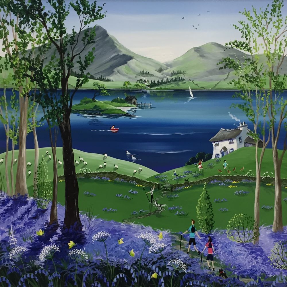 Bluebells and Brimstones by Anne Blundell Bluebells and Brimstones original acrylic painting by Anne Blundell inspired by the Lake District in Spring.
