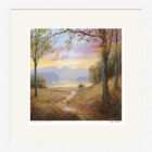 Lake District art framed print Evening by Derwentwater by Jeff Sudders. A couple sit on a bench beside the lake.