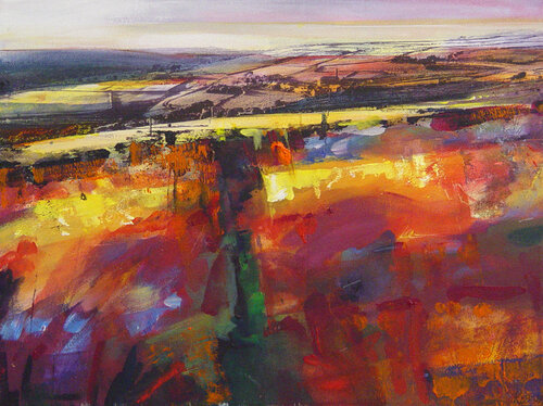 Limited edition print by Kate Boyce of vibrant coloured abstract view of Pecket Well, Yorskhire