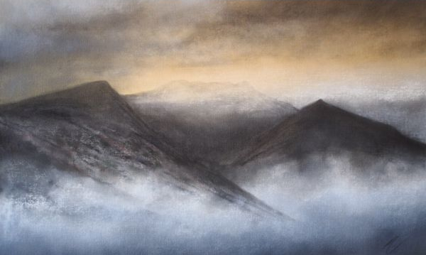 misty skies envelop the summit of blencathra saddleback one of the biggest mountains in the lake district in this colour limited edition print by daniel cooper