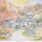 watercolour painting of old cottages in the lake district tilberthwaite near coniston little langdale by tony lees