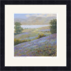 Lake District art framed print by local artist Jeff Sudders. Blubells blossom at Rannerdale. Black frame.