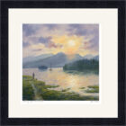 Lake District art framed print by local artist Jeff Sudders. Breaking Light over Catbells in a black frame.