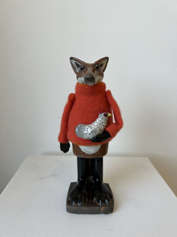 Foxy with Pet Hen Ceramic Creature - SOLD