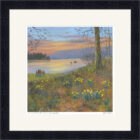 Lake District art framed print by local artist Jeff Sudders. A couple enjoy the view of Windermere from Ambleside. Black frame.