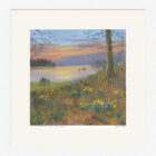 Lake District art framed print by local artist Jeff Sudders. A couple admire the view of Windermere from Ambleside. White frame.