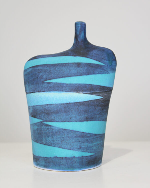 Stoneware ceramic bottle by Kirsti Hannah Brown. Slip and resist create the colour and atmosphere of dark sea and skies.