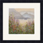 Lake District Art framed print Colourful Shoreline Derwentwater by Jeff Sudders in a black frame.
