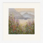 Lake District Art framed print Colourful Shoreline Derwentwater by Jeff Sudders in a white frame.