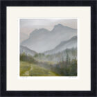 Lake District Art framed print Misty Langdale by Jeff Sudders in a black frame.