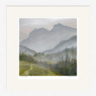 Lake District Art framed print Misty Langdale by Jeff Sudders in a white frame.