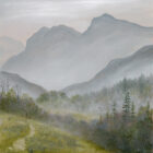 Print by Lake District artist Jeff Sudders. Misty Langdale features the iconic Langdale Pikes visible from Windermere - Elterwater - Ambleside and it's surrounding valleys.