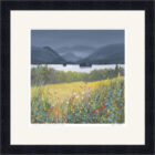 Lake District Art framed print Wildflower Whispers Derwentwater by Jeff Sudders in a black frame.