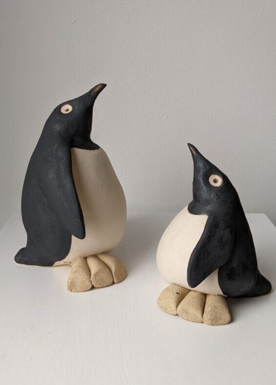 Handmade in Britain clay penguins from crafter Louise O'Connor.