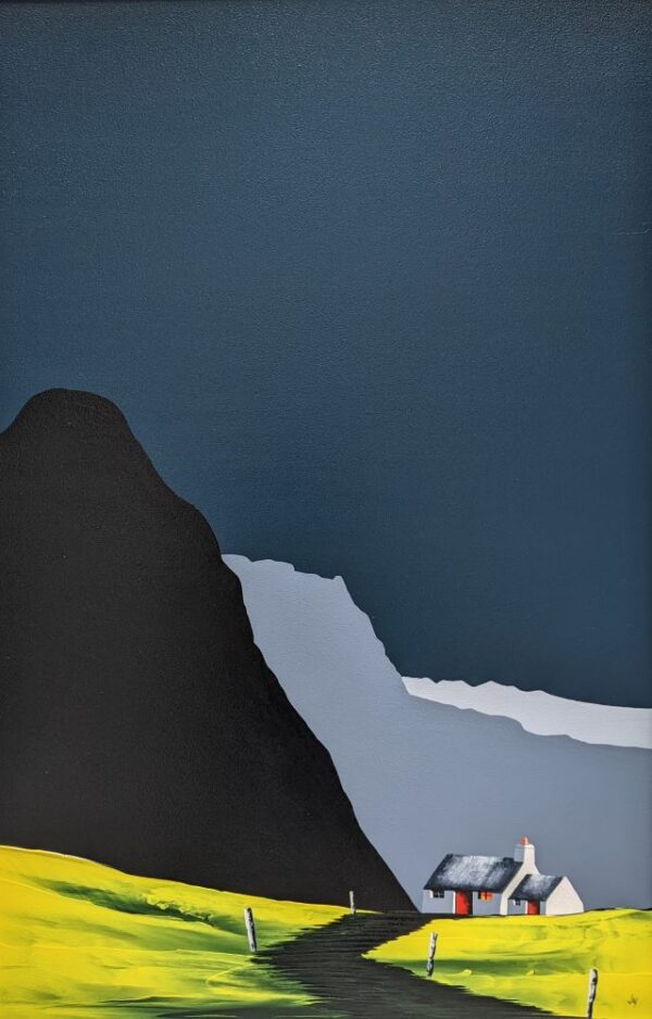modern stylish contemporary lake district art original acrylic painting of catbells by derwentwater