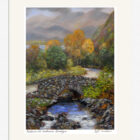 Lake District art print by Jeff Sudders of autumn at Ashness bridge showing autumn colours in the trees and mountains in the distance.