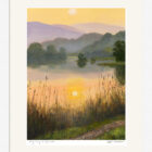 Lake District art. Giclee print Early Evening at Rydal Water by local artist Jeff Sudders shows golden sunset over the lake.