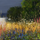 Lake District art framed print by Jeff Sudders showing an abundance of colourful wildflowers on the shore of Windermere.