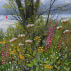 Lake District art framed print Thoughts of Summer by Windermere by Jeff Sudders showing wildflowers growing on the shore of Windermere.
