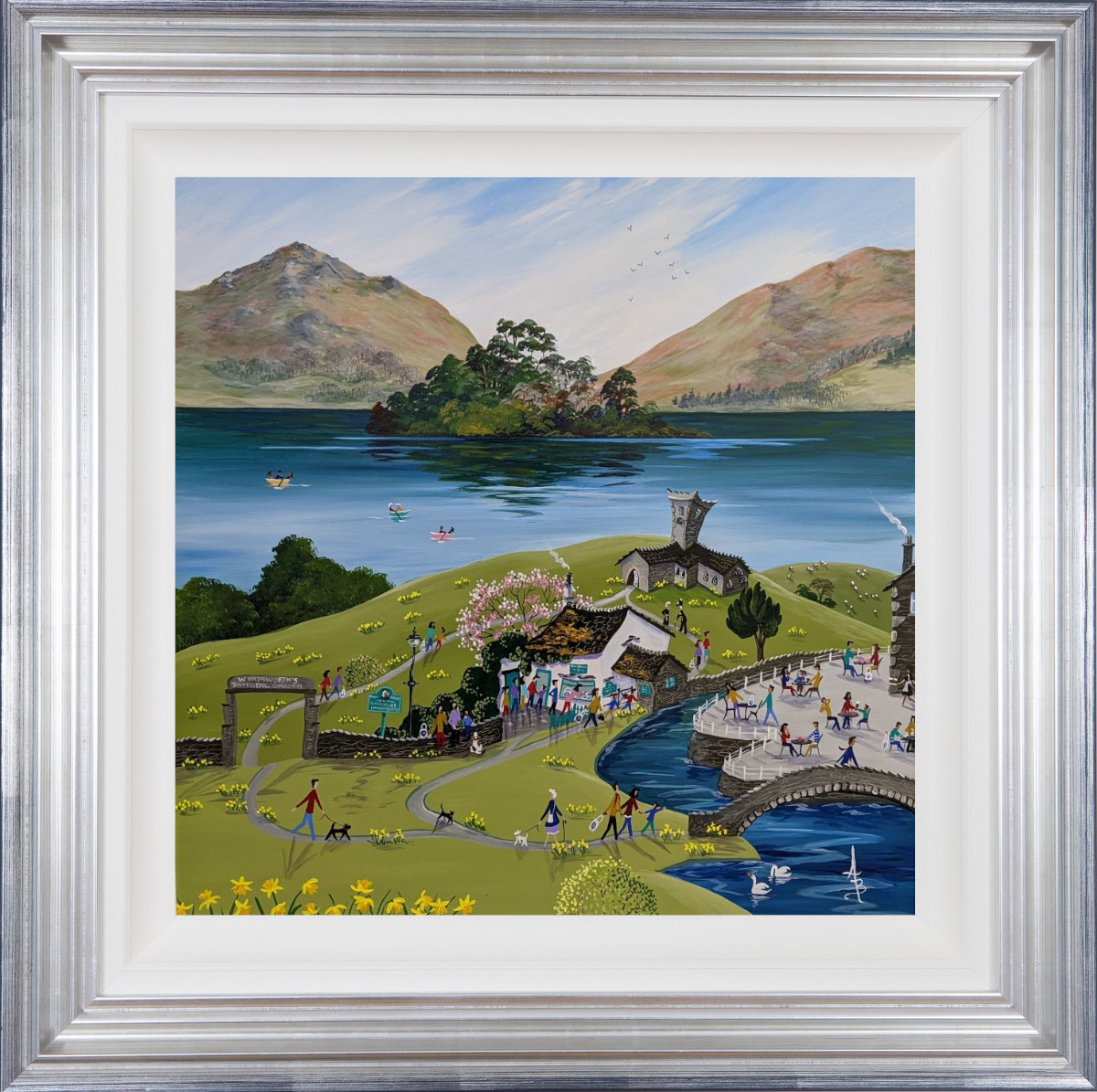 Lake District art by Anne Blundell. A Piece Of Grasmere Gingerbread is an acrylic painting featuring the popular shop north of Ambleside in glorious Spring with daffodils and cherry trees